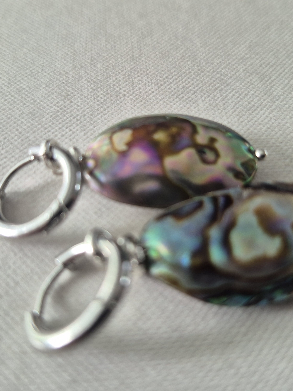 Abalone Drop Hoop Earrings - Iridescent Shell - Picture 2 of 5